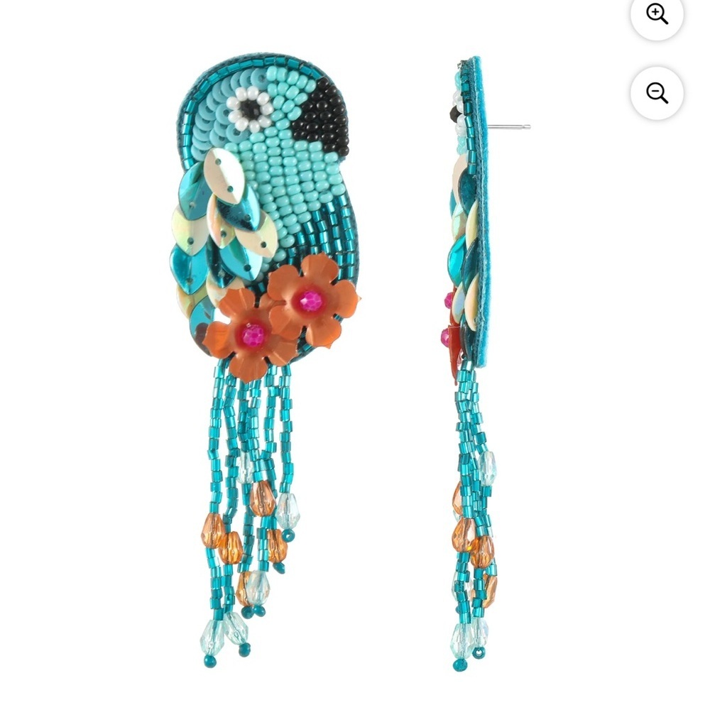 Beaded Parrot Earrings with Fringe